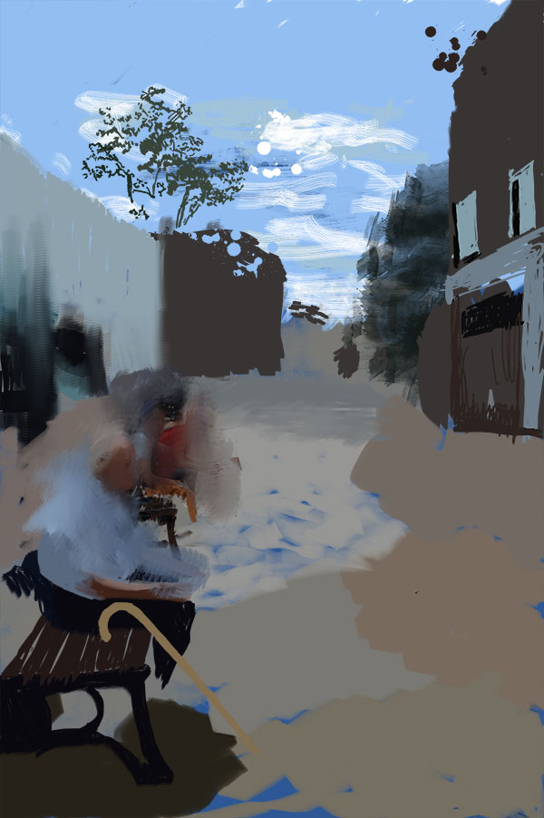 man on bench painting